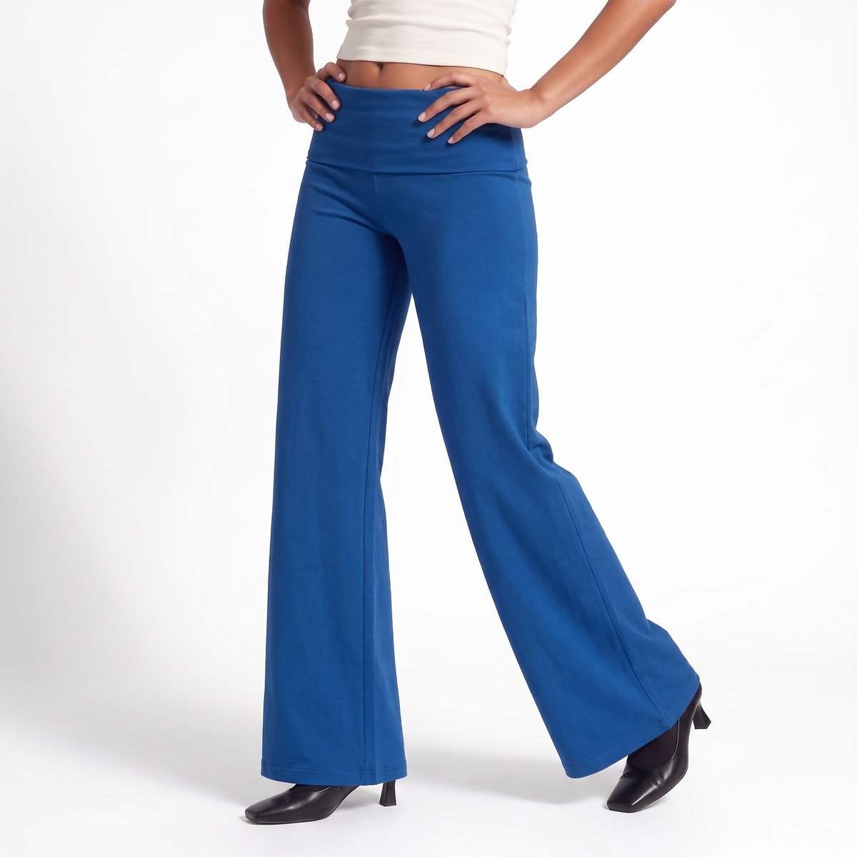 Hazel | Fold Over Jersey Flowy Wide Leg Trousers Women