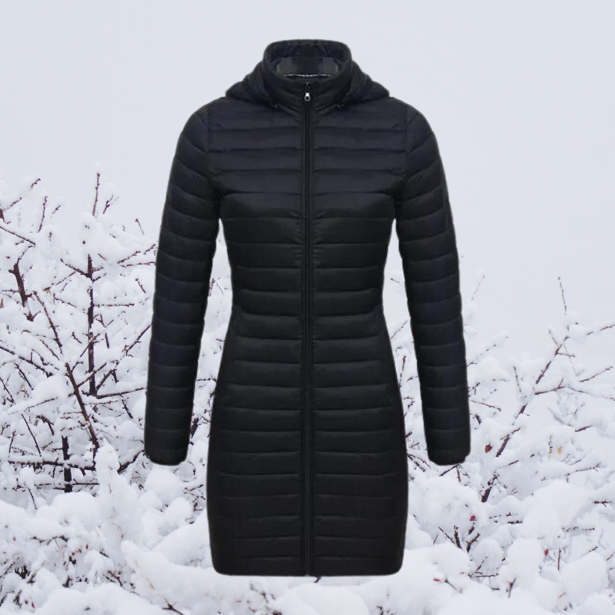 Elsie | Winter Fitted Hooded Zip Up Mid Length Padded Quilted Puffer Coat Women