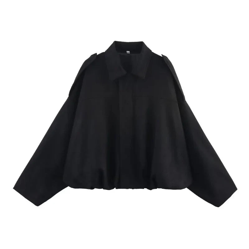 Pippa | Collared Zip Up Faux Suede Oversized Cropped Elasticated Hem Autumn Bomber Jacket Women