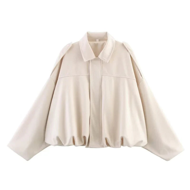 Pippa | Collared Zip Up Faux Suede Oversized Cropped Elasticated Hem Autumn Bomber Jacket Women