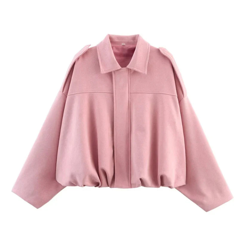 Pippa | Collared Zip Up Faux Suede Oversized Cropped Elasticated Hem Autumn Bomber Jacket Women