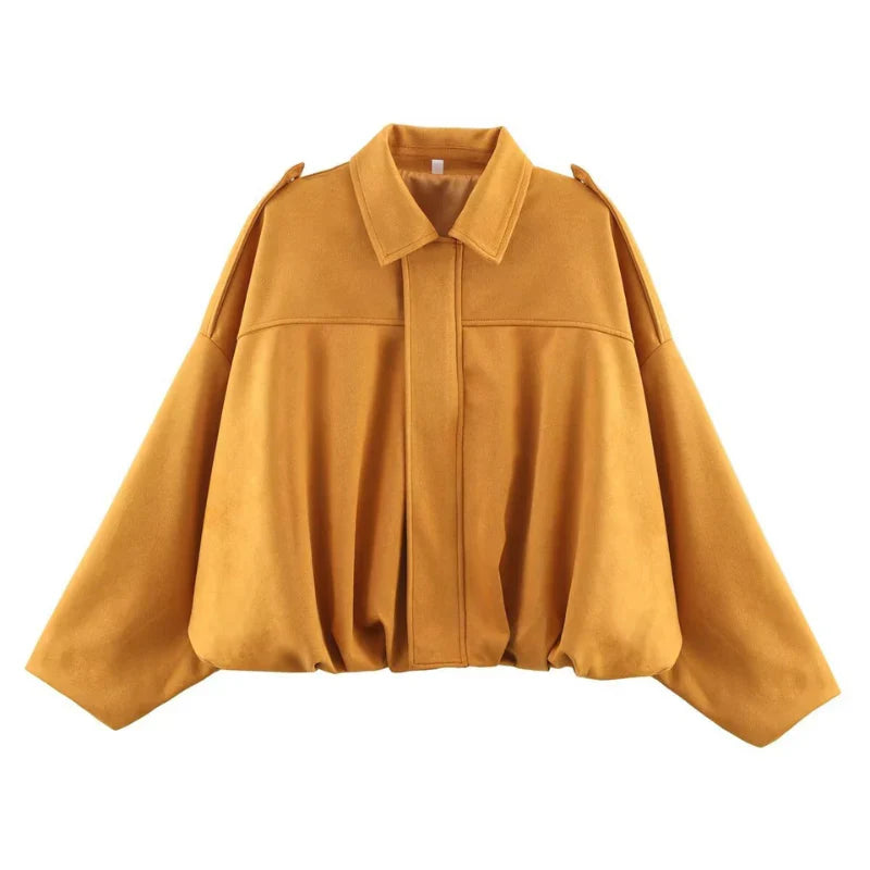 Pippa | Collared Zip Up Faux Suede Oversized Cropped Elasticated Hem Autumn Bomber Jacket Women