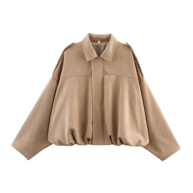 Pippa | Collared Zip Up Faux Suede Oversized Cropped Elasticated Hem Autumn Bomber Jacket Women