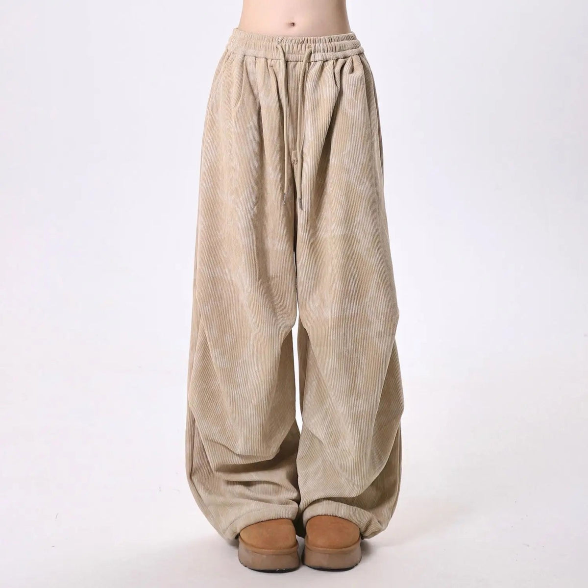 Raya | Baggy Pleated Elasticated Drawstring Corduroy Tie Dye Autumn Wide Leg Trousers Women