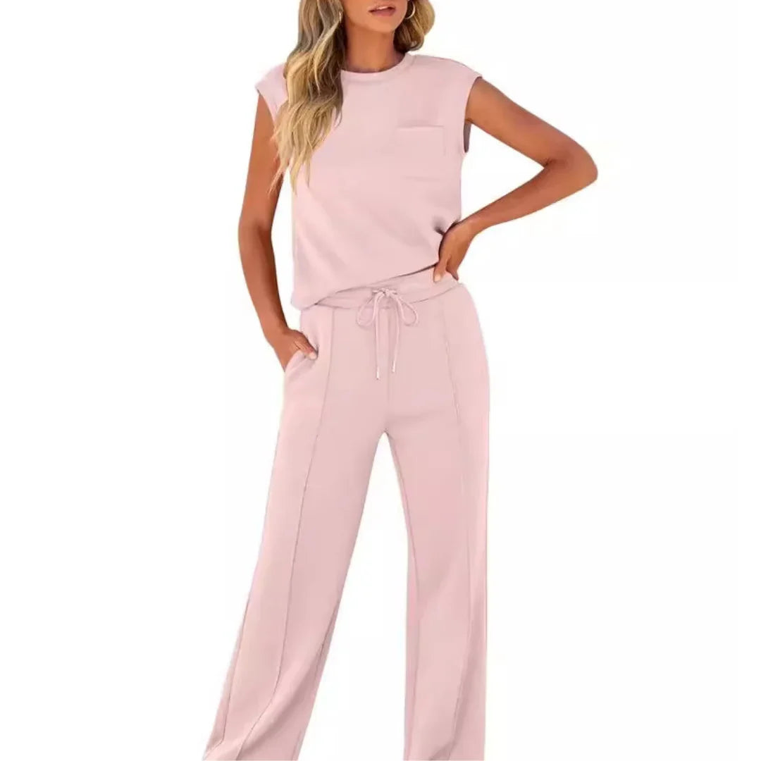 Lara | Knitted Wide Leg Drawstring Tie Waist Tracksuit Women
