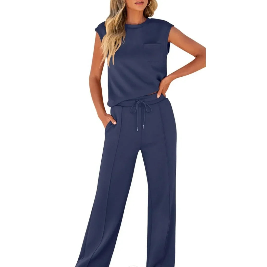 Lara | Knitted Wide Leg Drawstring Tie Waist Tracksuit Women