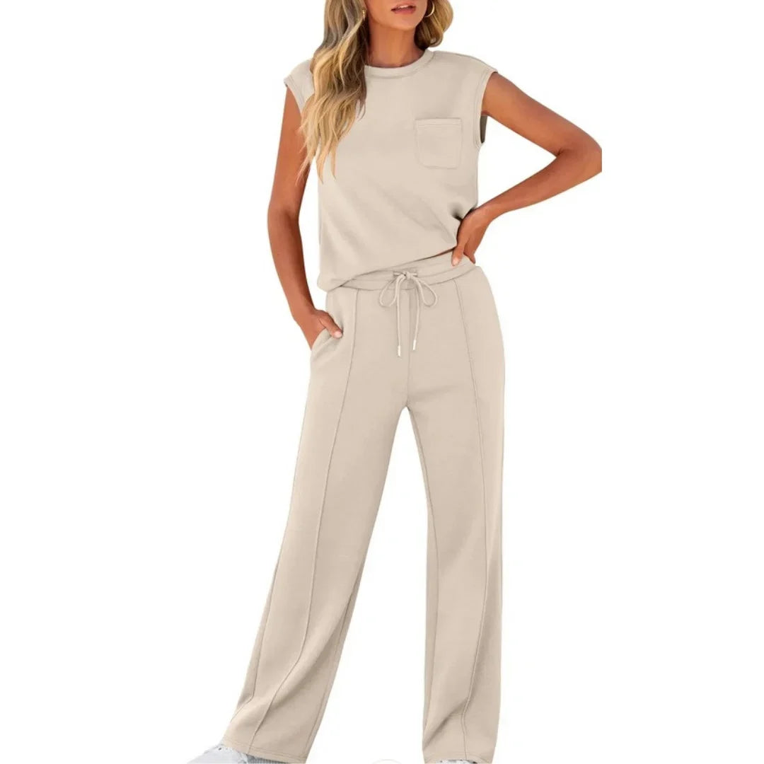 Lara | Knitted Wide Leg Drawstring Tie Waist Tracksuit Women