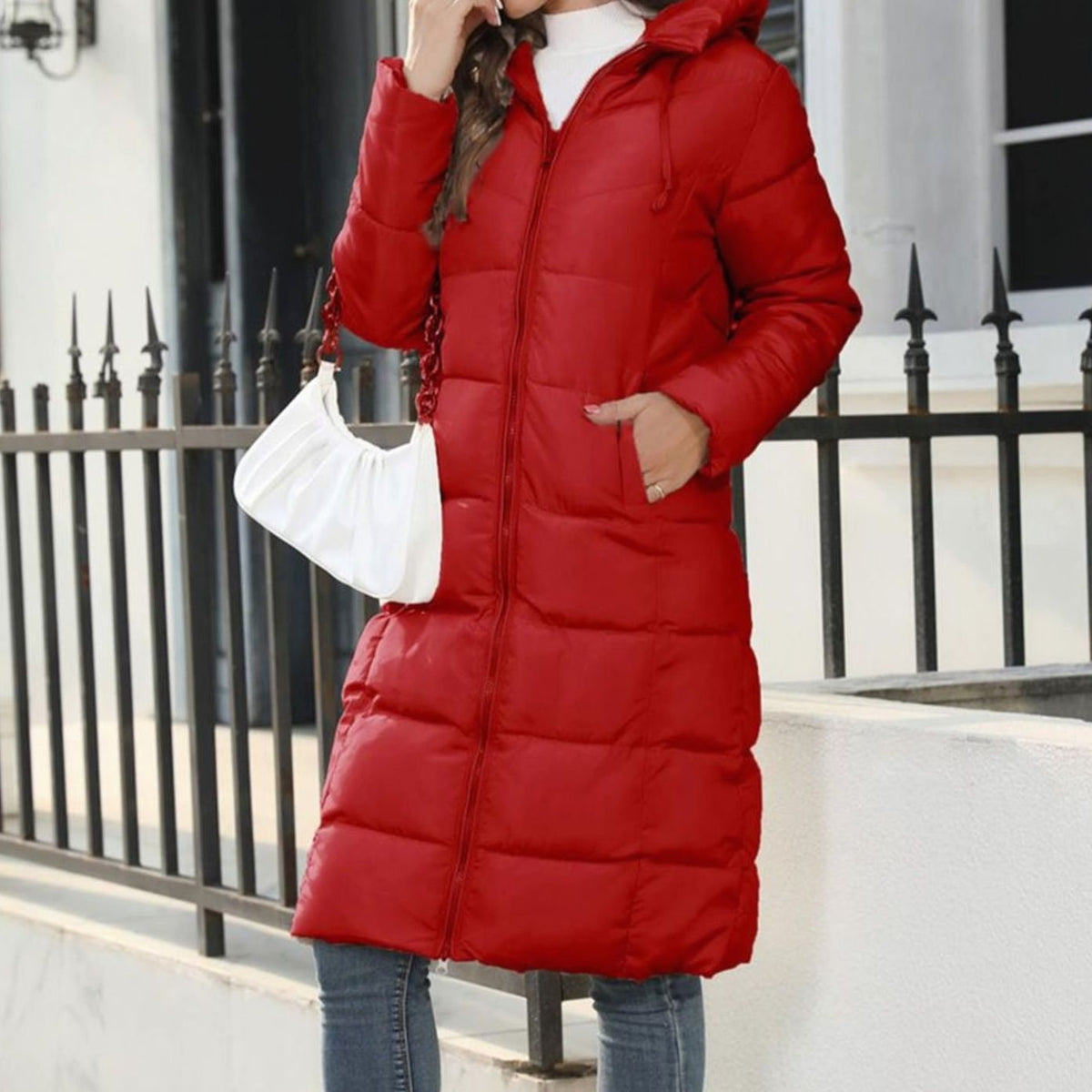 Lulu | Winter Zip Up Hooded Long Quilted Puffer Coat Women