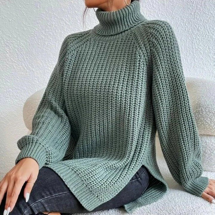 Lara | Oversized Chunky Ribbed Side Split Long Sleeve Turtleneck Winter Jumper Women