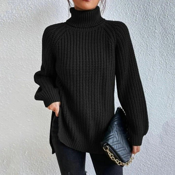 Lara | Oversized Chunky Ribbed Side Split Long Sleeve Turtleneck Winter Jumper Women