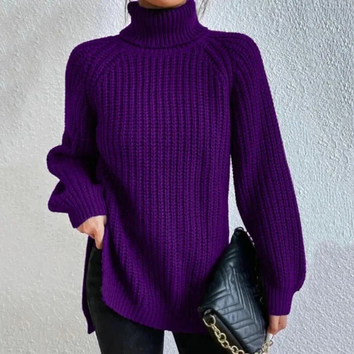 Lara | Oversized Chunky Ribbed Side Split Long Sleeve Turtleneck Winter Jumper Women
