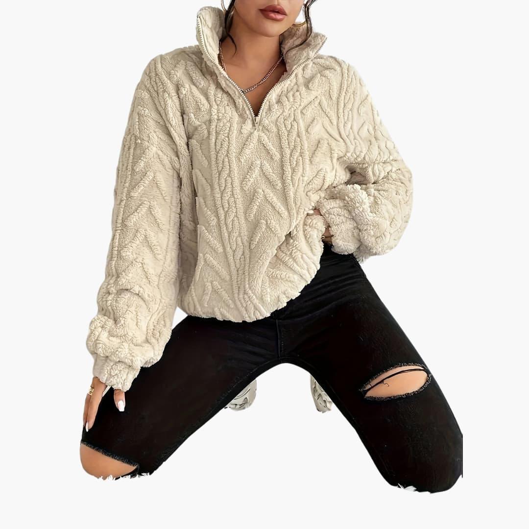 Olive | Oversized Funnel Neck Quarter Zip Winter Teddy Fleece Jacket Women