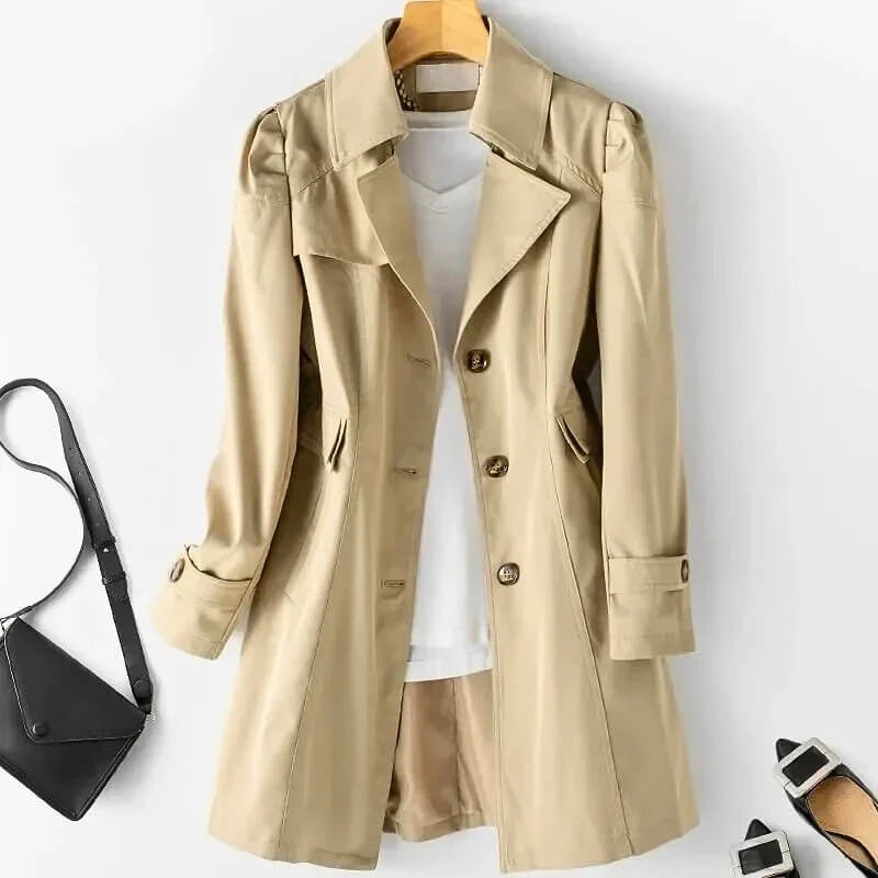 Paige | Tailored Single Breasted Button Collared Pocket Autumn Smart Longline Trench Coat Ladies