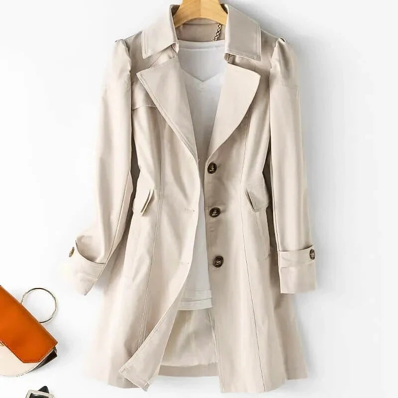 Paige | Tailored Single Breasted Button Collared Pocket Autumn Smart Longline Trench Coat Ladies