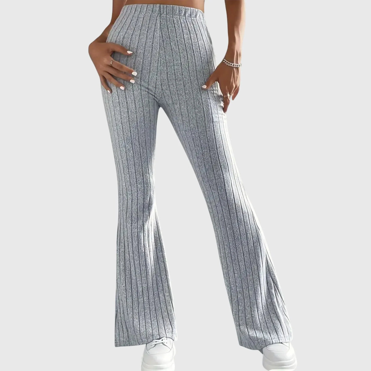 Erica | High Waisted Autumn Ribbed Knit Flared Trousers Women