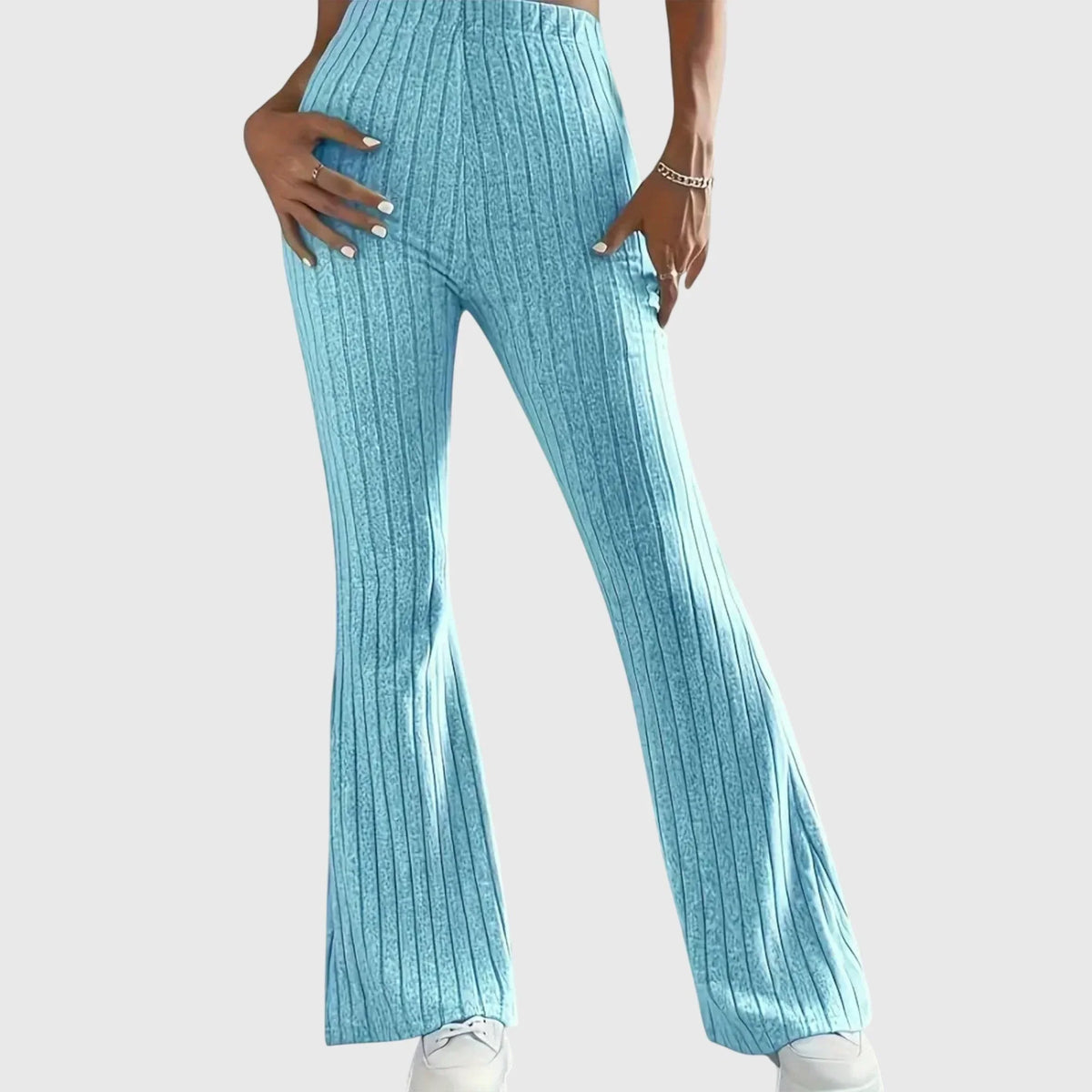 Erica | High Waisted Autumn Ribbed Knit Flared Trousers Women