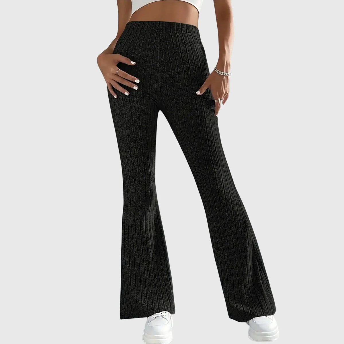 Erica | High Waisted Autumn Ribbed Knit Flared Trousers Women