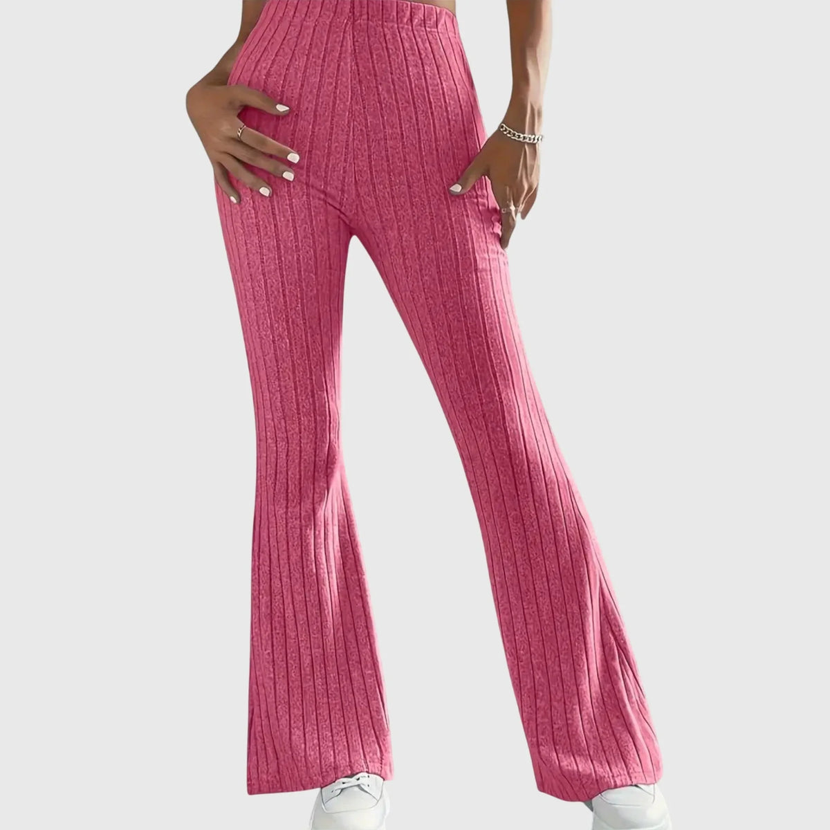 Erica | High Waisted Autumn Ribbed Knit Flared Trousers Women