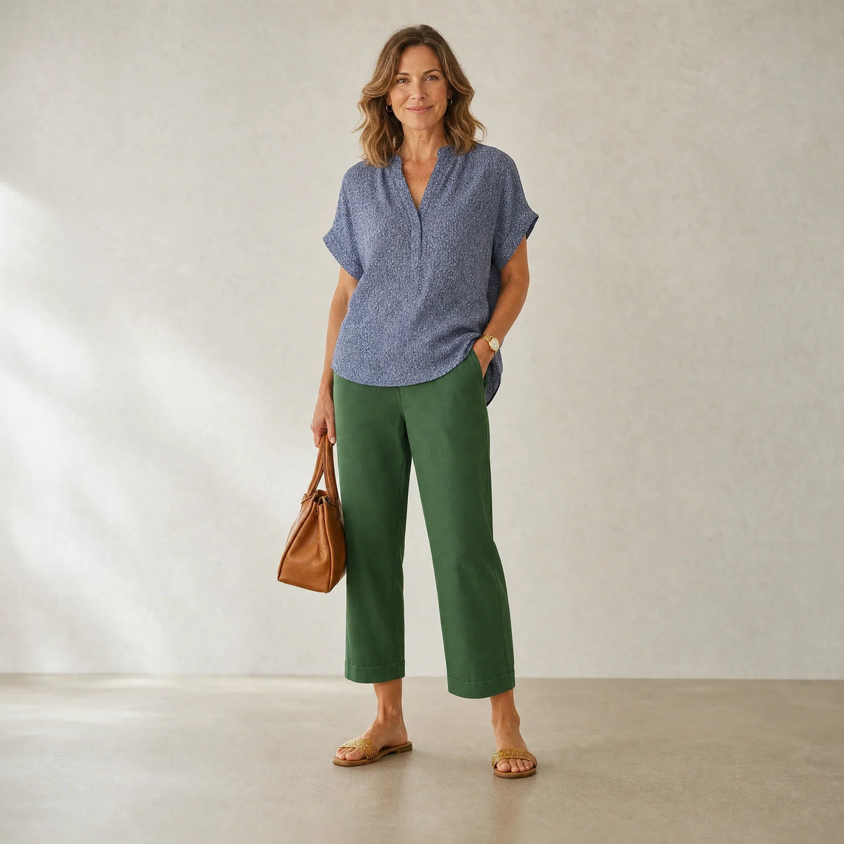 Kya | Turn Up Ankle Length Pockets Straight Leg Trousers Women