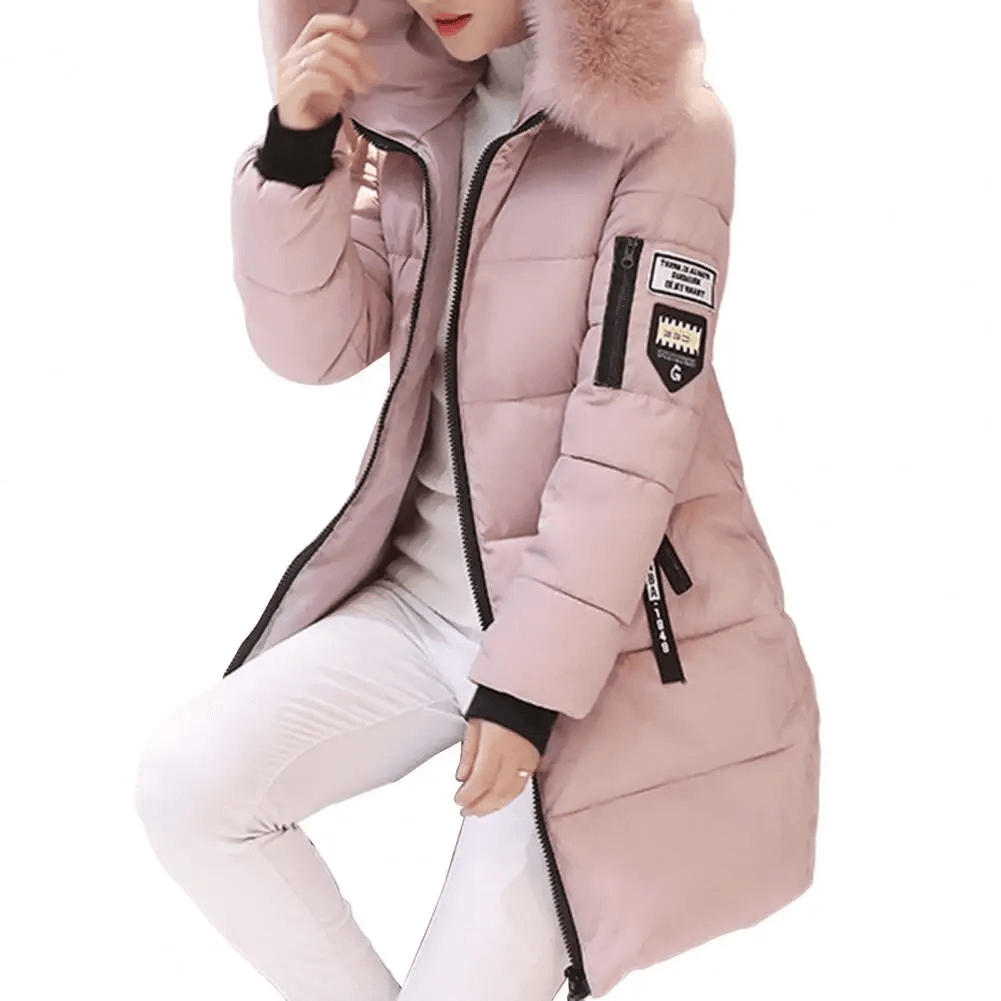 Lena | Winter Zip Up Faux Fur Hood Quilted Long Puffer Coat Women