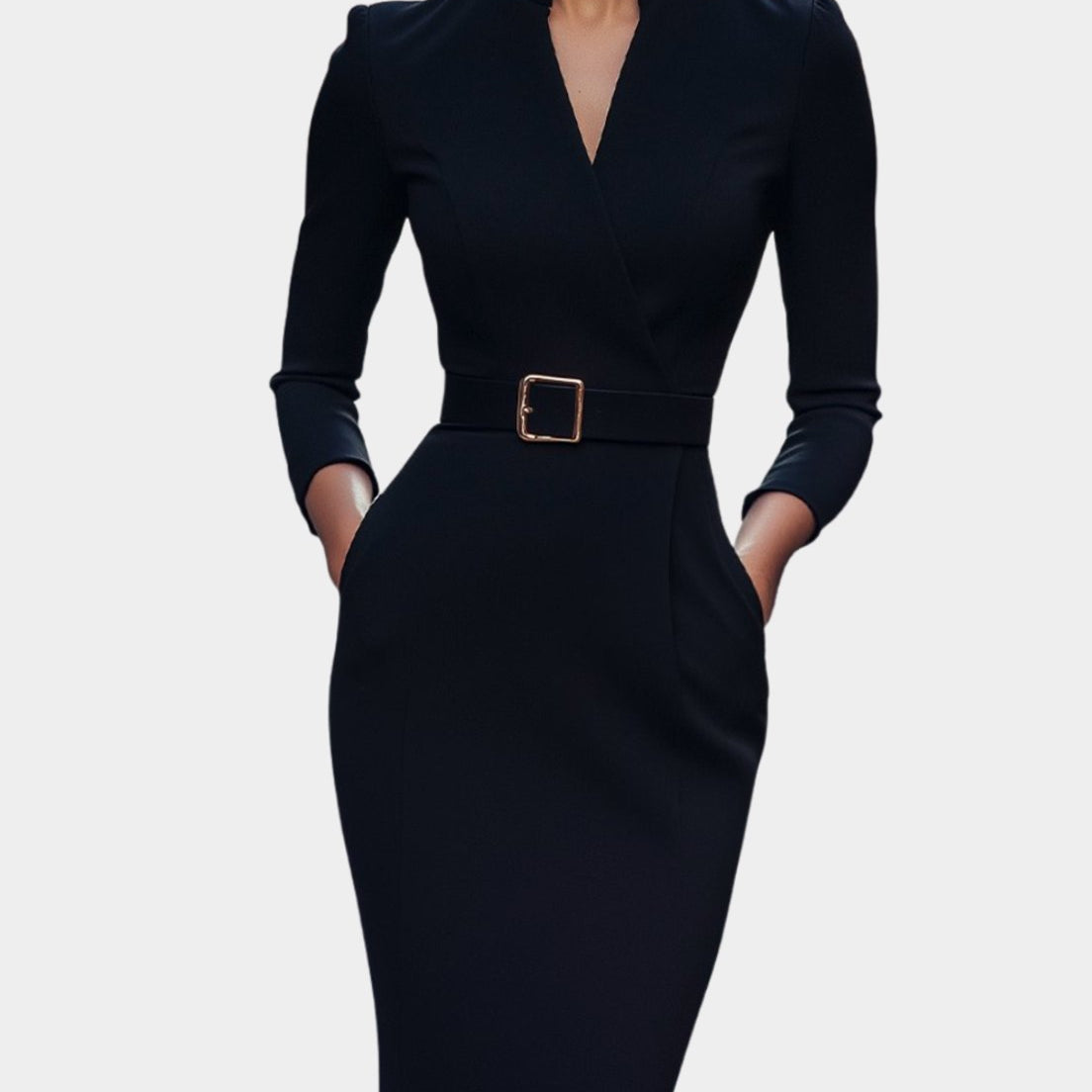 Etta | Tailored Puff Sleeve Belted Pocket Autumn Work Smart Midi Wrap Dress Women