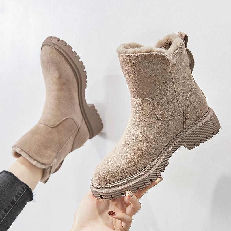 Erica | Suede Faux Fur Fleece Lined Chunky Platform Zip Winter Ankle Snow Boots Women