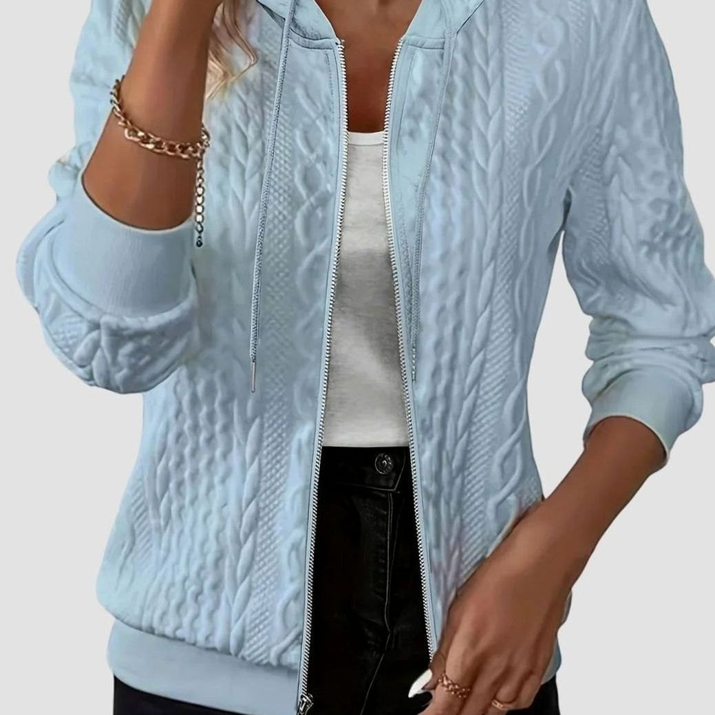 Aimee | Zip Up Drawstring Long Sleeve Autumn Cable Knit Ribbed Hoodie Women