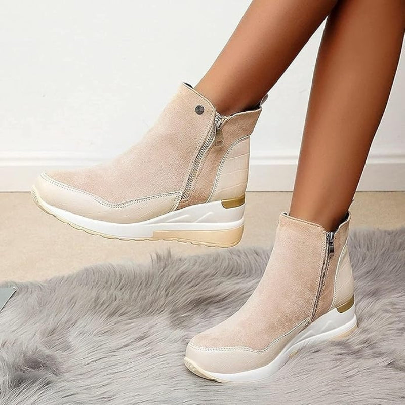 Ciara | Wedge Platform Chunky Round Toe Zip Up Autumn Faux Suede Ankle Boots Women