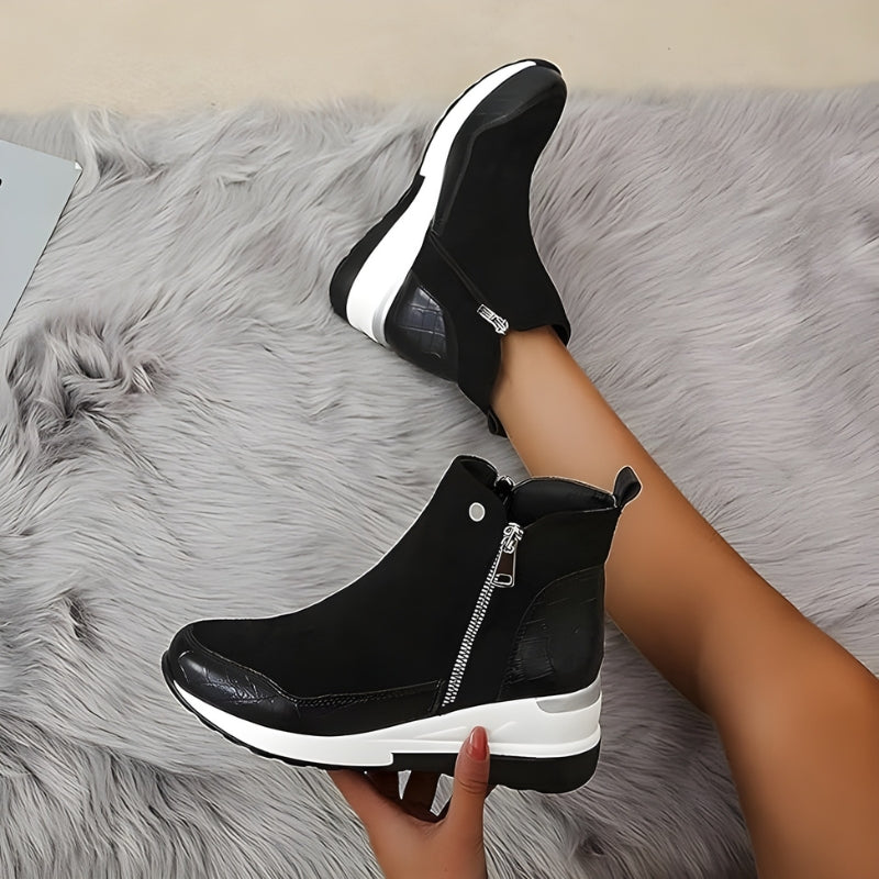 Ciara | Wedge Platform Chunky Round Toe Zip Up Autumn Faux Suede Ankle Boots Women
