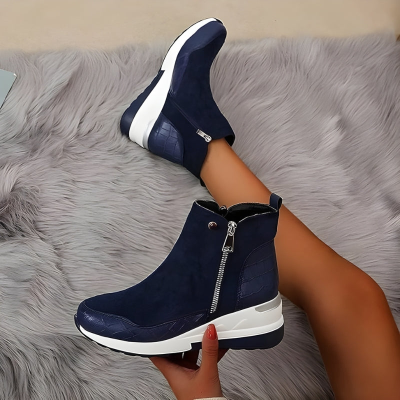 Ciara | Wedge Platform Chunky Round Toe Zip Up Autumn Faux Suede Ankle Boots Women