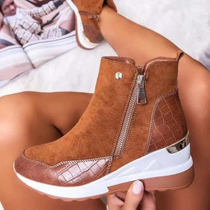 Ciara | Wedge Platform Chunky Round Toe Zip Up Autumn Faux Suede Ankle Boots Women