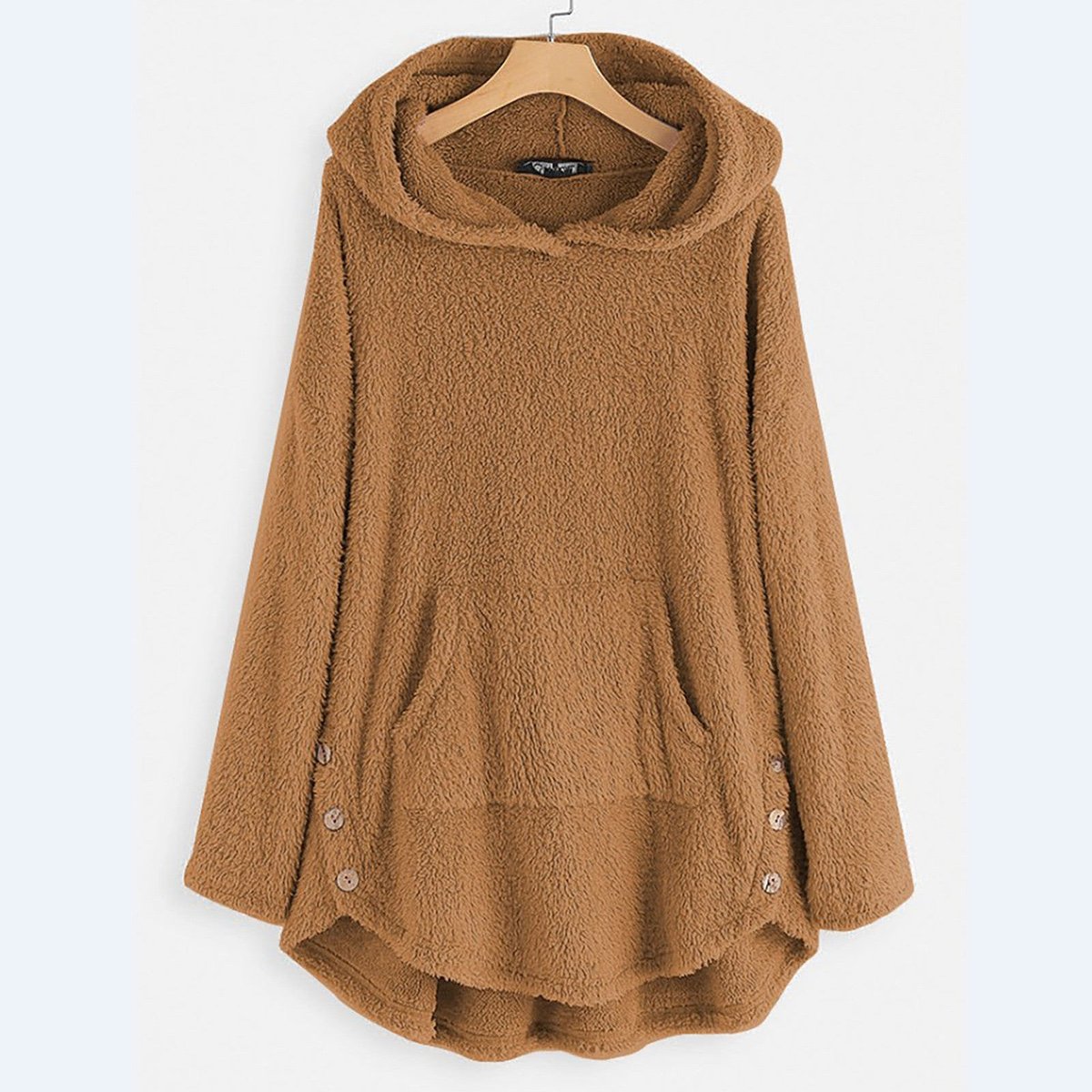 Penny | Faux Leather Printed Zip Up Button Pockets Fluffy Longline Winter Oversized Hoodie Women