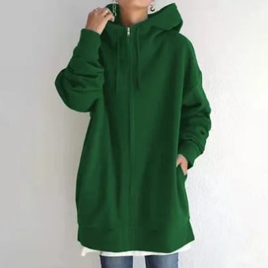 Kayla | Zip Up Drawstring Pockets Fleece Longline Oversized Baggy Autumn Winter Hoodie Women