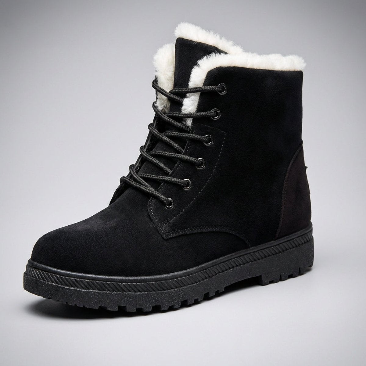Dora | Faux Fur Lined Winter Flat Lug Lace Up Suede Ankle Boots Women