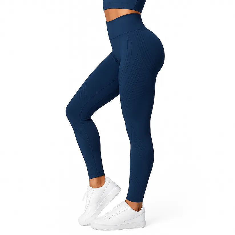 Juno | High Waisted Ribbed Knit Striped Scrunch Bum Leggings Women