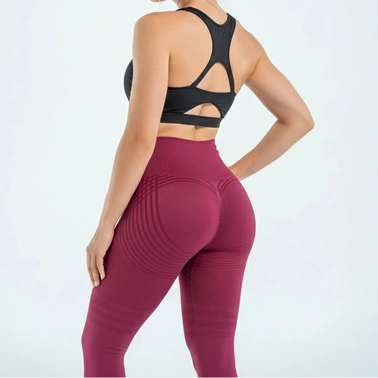 Juno | High Waisted Ribbed Knit Striped Scrunch Bum Leggings Women