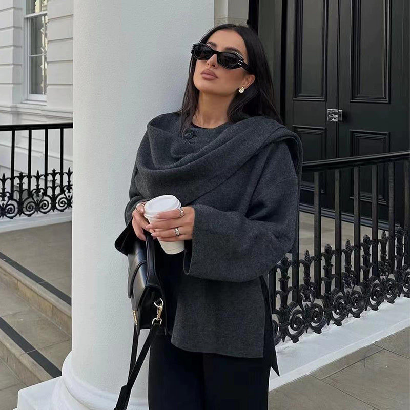 Della | Oversized Drop Shoulder Shawl Collar Long Sleeve Autumn Hip Length Jumper Women