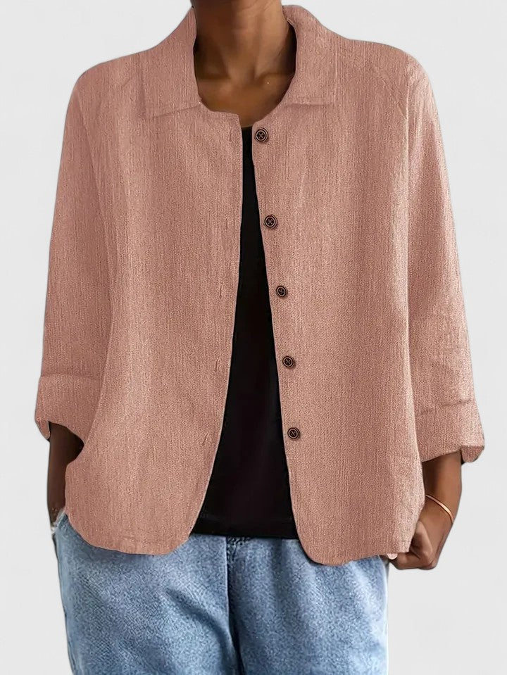 Oversized Chambray Shirt Jacket with Collar - Light Blue