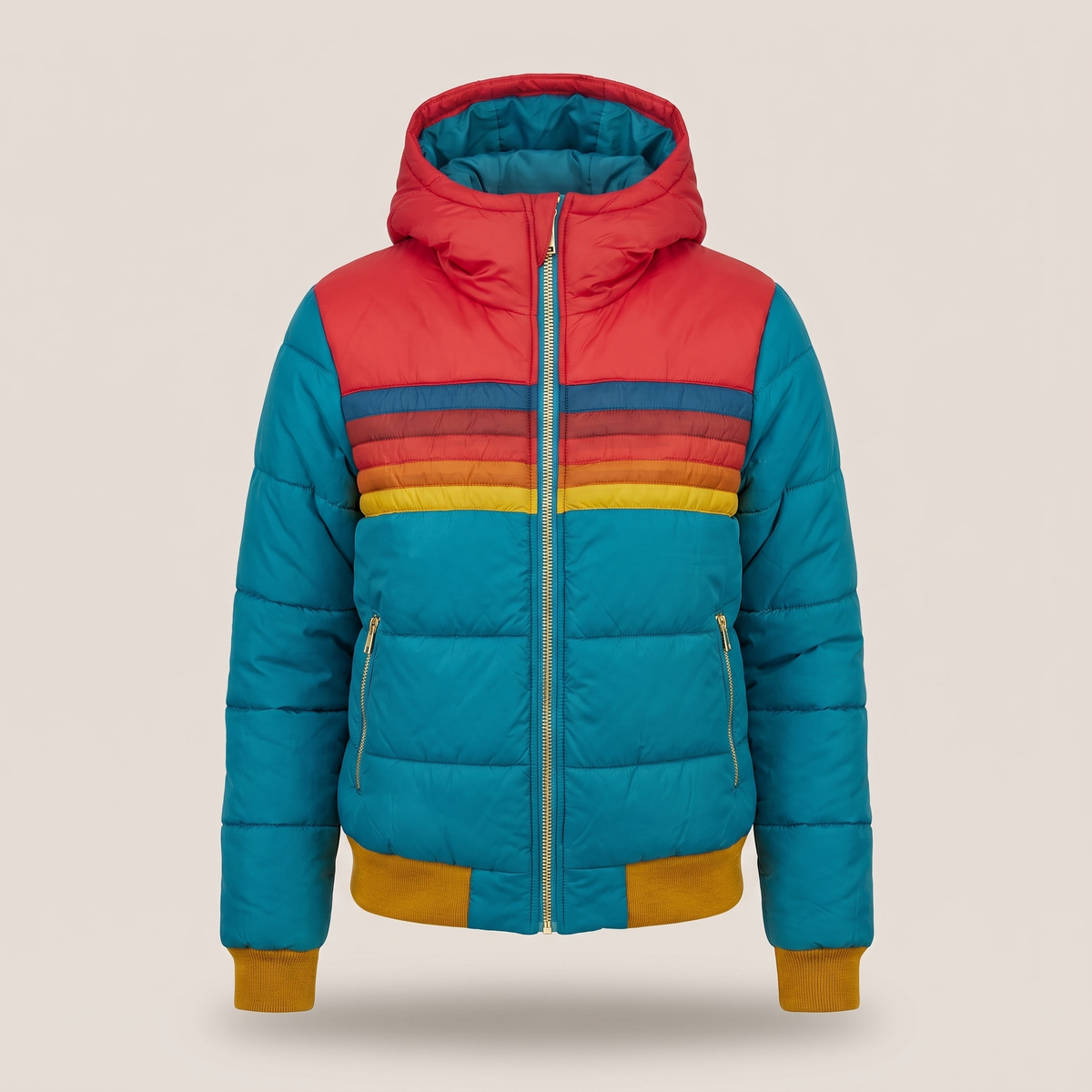 Dani | Striped Quilted Hooded Zip Up Pocket Winter Bomber Jacket Women