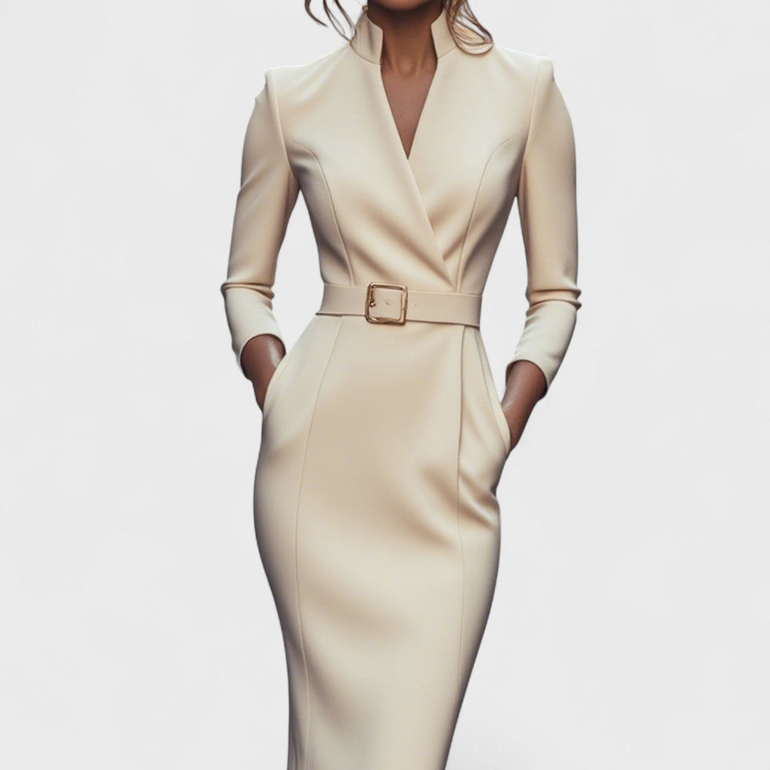 Elsa | High Neck Belted Bodycon Autumn Work Wedding Guest Dress Women