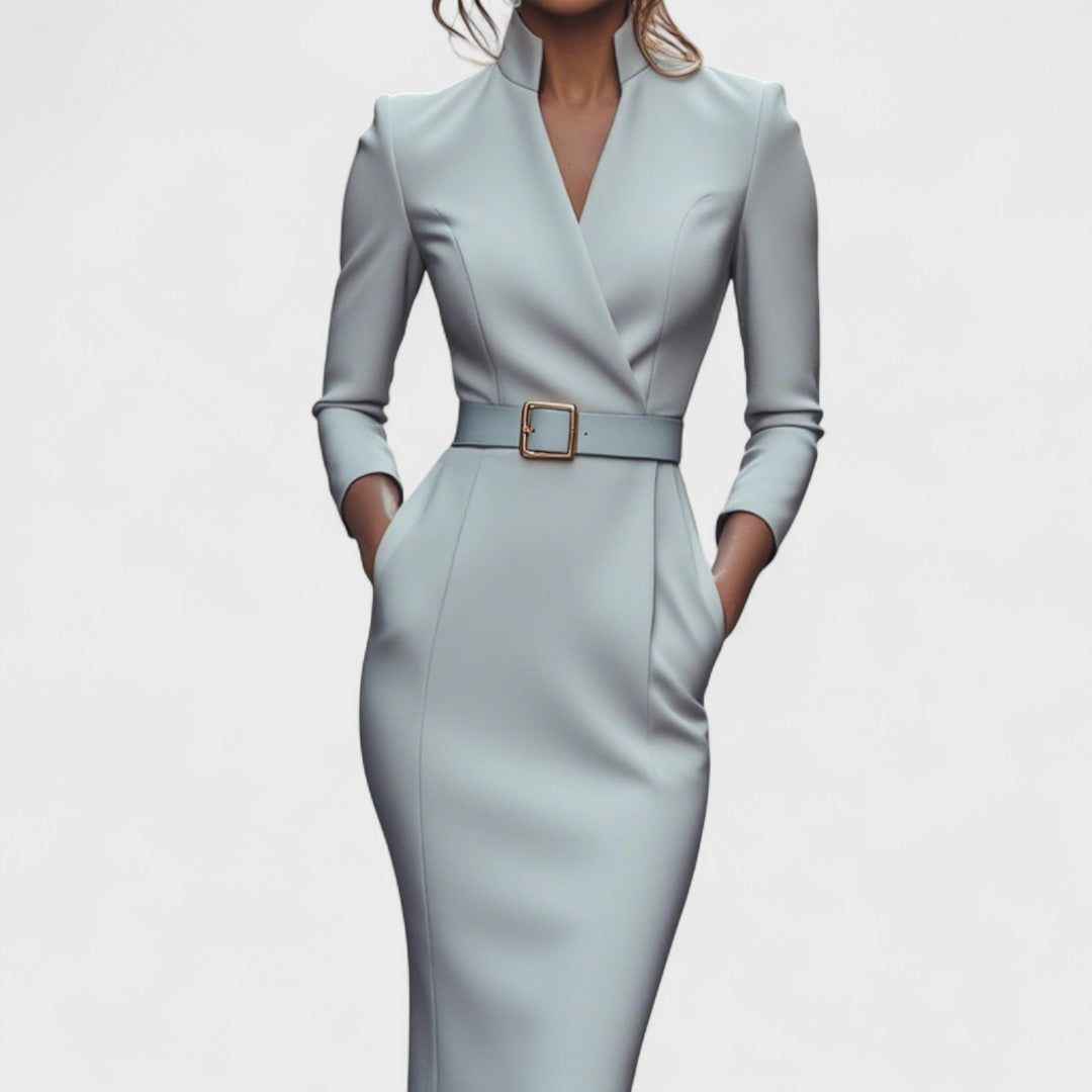 Elsa | High Neck Belted Bodycon Autumn Work Wedding Guest Dress Women