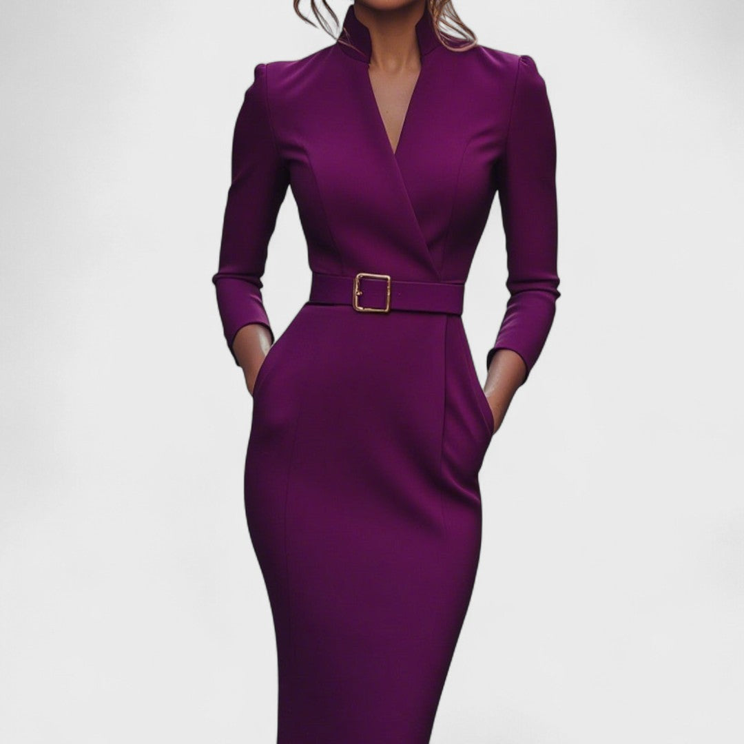 Elsa | High Neck Belted Bodycon Autumn Work Wedding Guest Dress Women