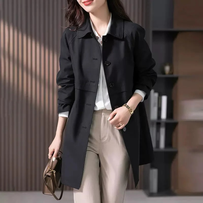 Tia | Buttoned Collared A Line Pockets Long Autumn Smart Tailored Coat Women