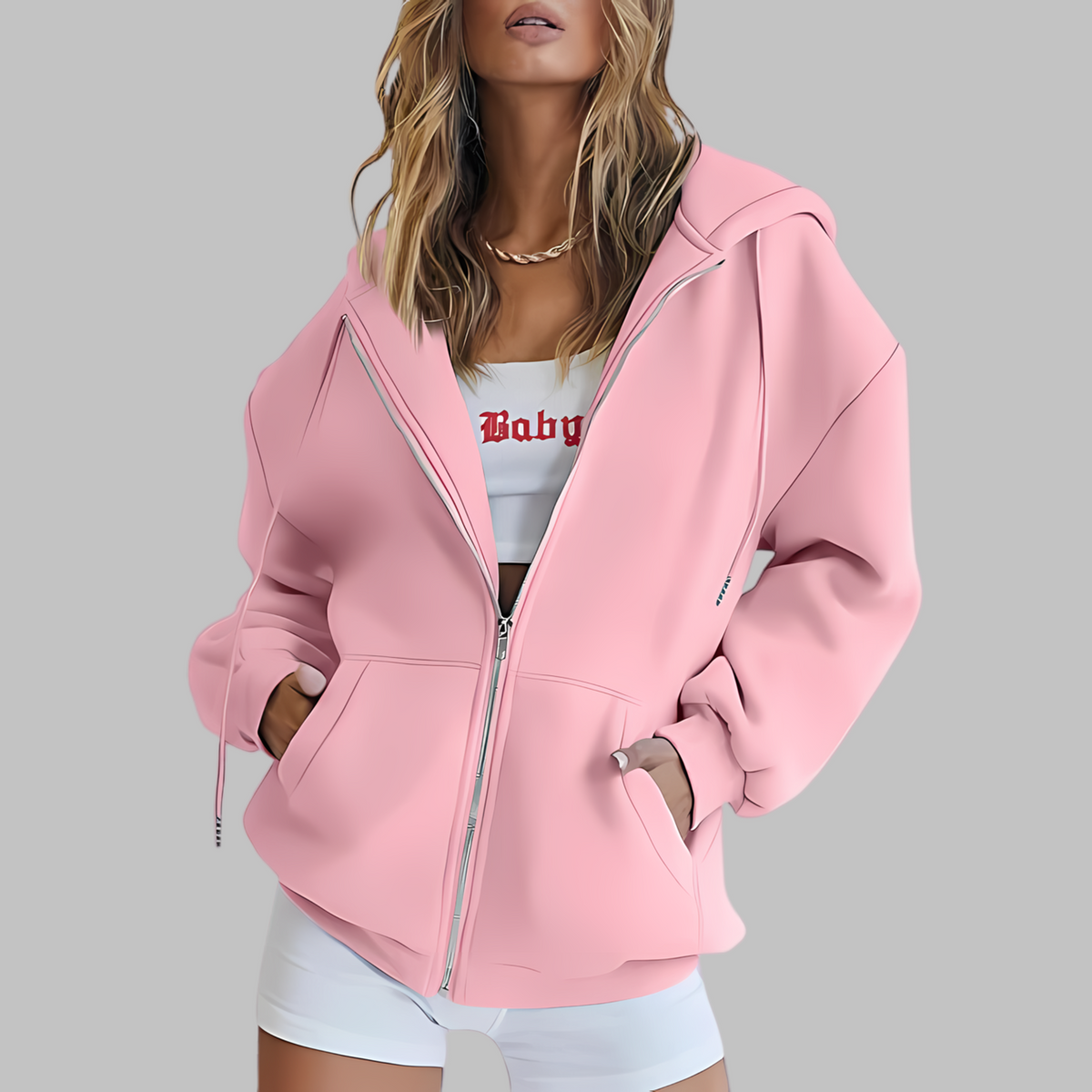 Lou | Zip Up Drawstring Pockets Long Sleeve Autumn Oversized Hoodie Women