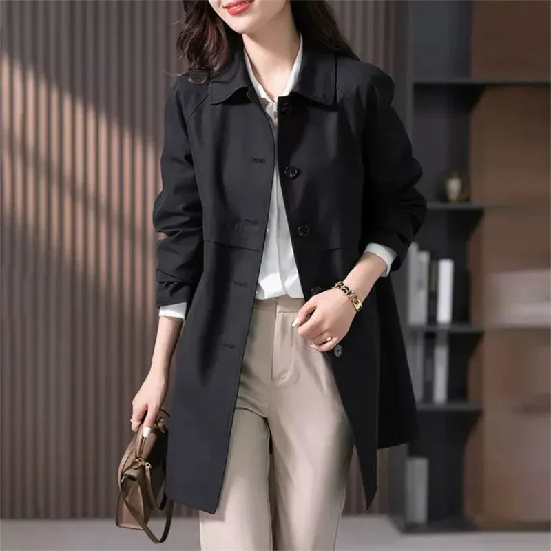 Dani | Collared Buttoned A Line Long Pocket Autumn Smart Tailored Coat Women
