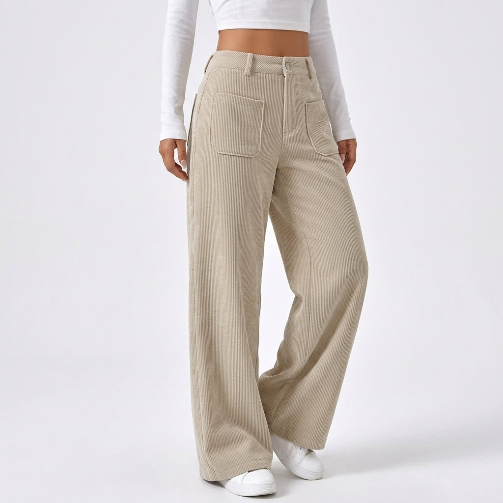 Myla | Loose Baggy Ribbed Corduroy Pockets Button Autumn Wide Leg Trousers Women