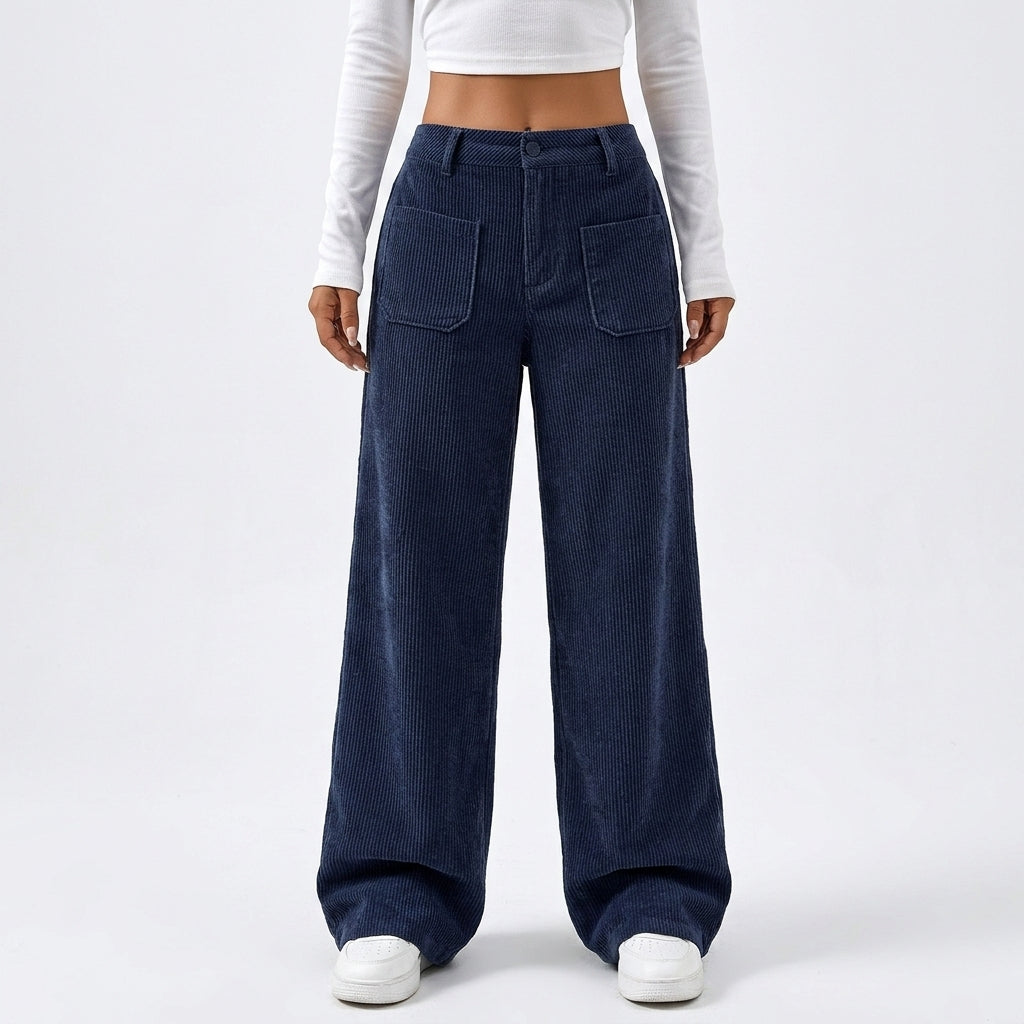 Myla | Loose Baggy Ribbed Corduroy Pockets Button Autumn Wide Leg Trousers Women