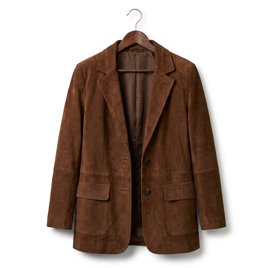 Una | Single Breasted Lapel Collared Pocket Button Autumn Smart Faux Suede Blazer Women