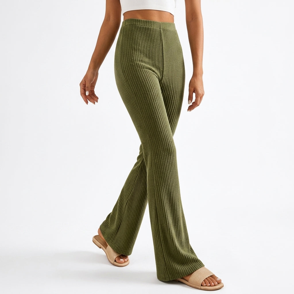 Erica | High Waisted Autumn Ribbed Knit Flared Trousers Women