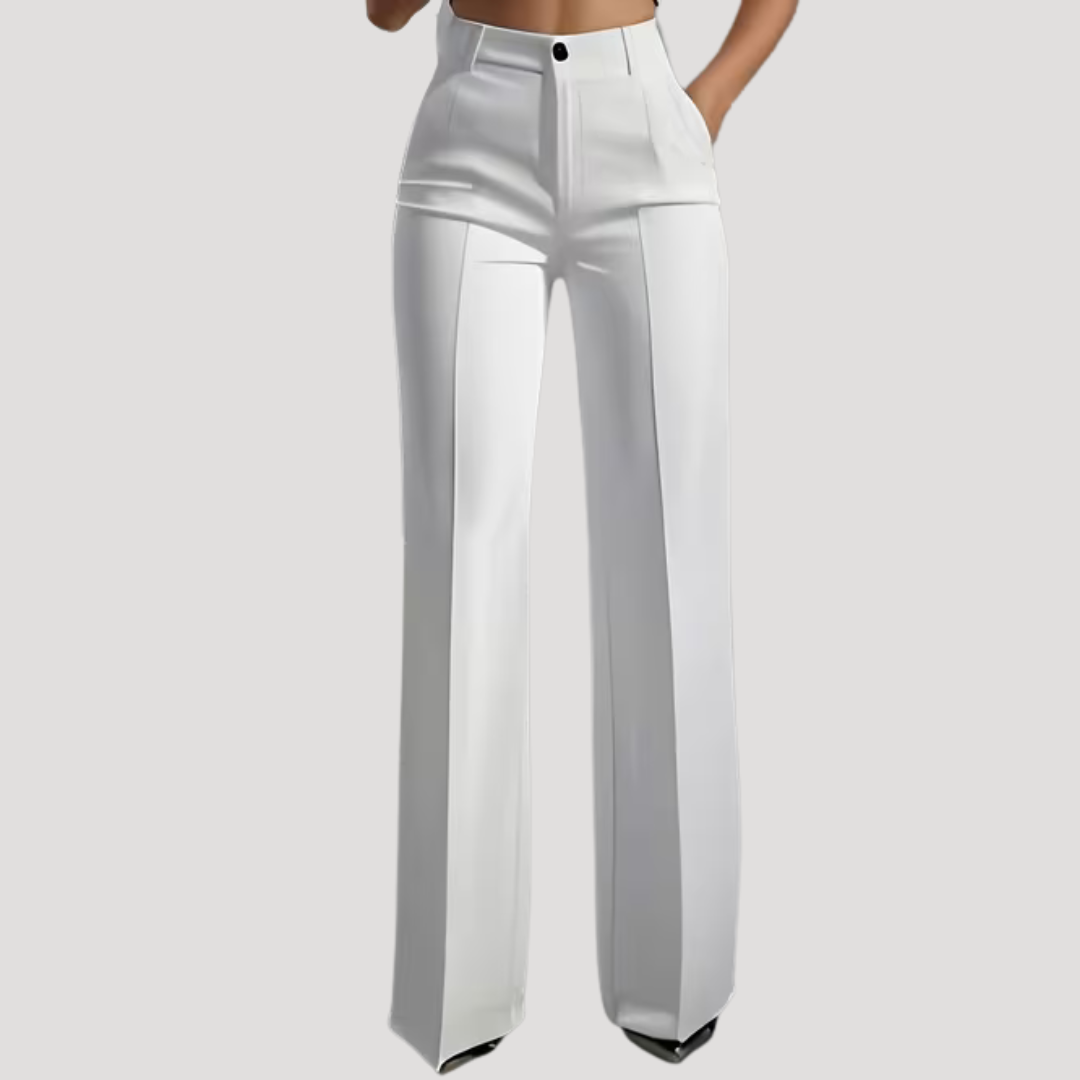 Willa | High Waisted Tailored Pleated Pockets Autumn Smart Work Straight Leg Trousers Women
